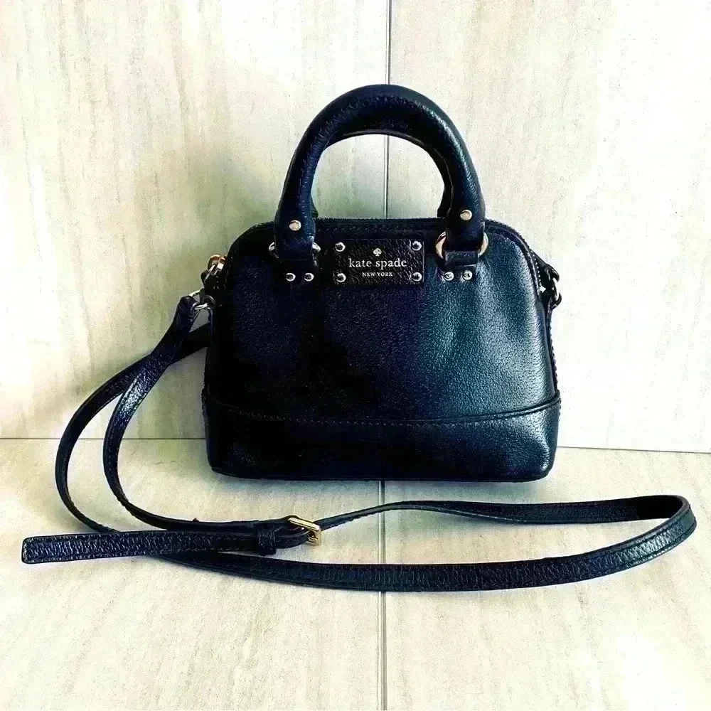 KATE SPADE Wellesley Mini Rachelle Satchel Crossbody Bag Black Pebbled Leather